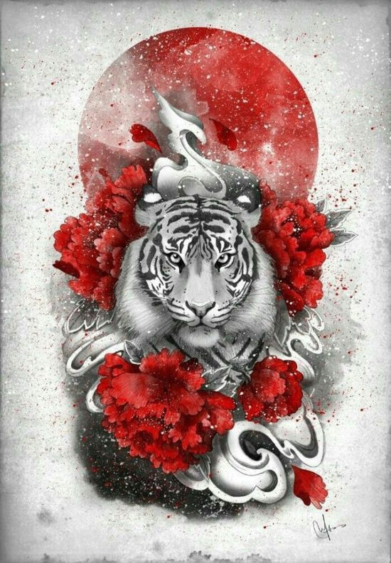 White Tiger & Koi Fish 3D Flip Poster